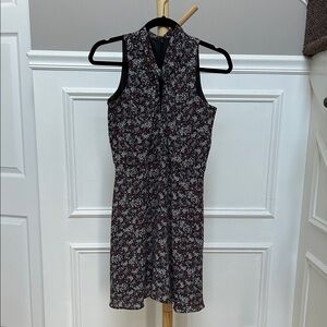 NWOT. LOFT Black, Red, Grey, and hints of Pink Floral Midi Dress. Keyhole neck.
